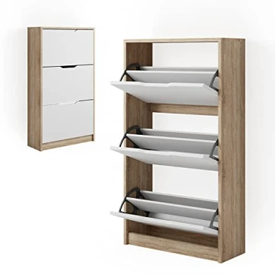 Afbeelding van Vicco Schoenenbak &quot;Luca&quot;, wit/sonoma/wit, 59 x 105 cm, 3 vakken