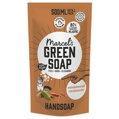 Afbeelding van 2+2 gratis2+2 gratis: Marcel&#039;s Green Soap Handzeep Sandelhout &amp; Kardemon Navul Stazak 500 ml