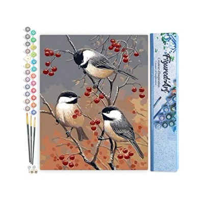 Afbeelding van Figured&#039;Art Schilderen op Nummer Volwassenen canvas Vogels en fruitboom Handwerk acrylverf Kit DIY Compleet 40x50cm zonder frame