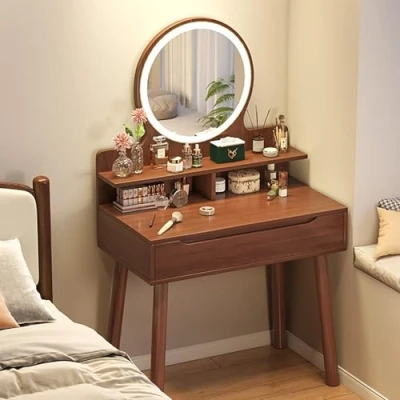 Afbeelding van CUCKQUIC make uptafel met spiegel ledverlichting, 3 kleuren instelbare helderheid, kaptafel spiegel, cosmetische up, commode, meubels A, 128,5 x 40 60 cm