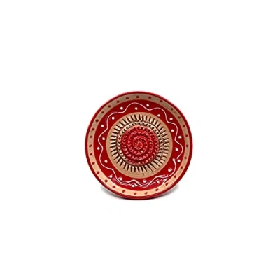 Afbeelding van Keramische raspschijf ideaal voor knoflook, gember, Parmezaanse rood en lichtbruin handgeschilderd Made in Spain