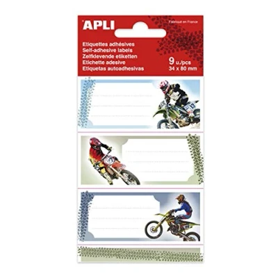 Afbeelding van Apli Moto 9 stuks schooletiketten 83 x 36 mm meerkleurig