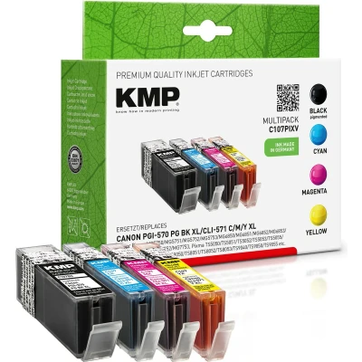 Afbeelding van KMP Inktcartridge vervangt Canon PGI 570PGBK XL, CLI 571C 571M 571Y XL Compatibel Combipack Zwart, Cyaan, Magenta, Geel C107PIXV 1567,0050