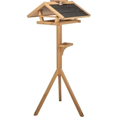 Afbeelding van Trixie natura voederhuis met standaard en silo grenenhout bruin 53x53x28/140 cm