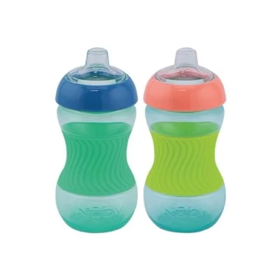 Afbeelding van Nuby Set van 2 Mini Drinkbekers voor Kinderen Oefenbeker met Siliconen Greep Baby Drinkbeker Blauw &amp; Groen 180 ml Vanaf 4 Maanden