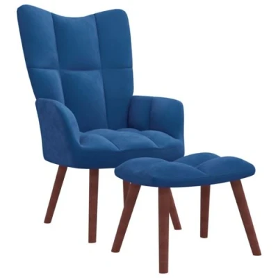 Afbeelding van Relaxstoel met voetenbank fluweel blauw