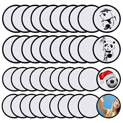 Afbeelding van Woohome 40 stuks Sublimatie patches, blanco, wit, rond, leeg, borduurwerk, opstrijkbare patch, patch voor kleding, T shirt, jeans