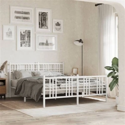 Image de vidaXL Cadre de lit métal avec tête lit/pied blanc 150x200cm