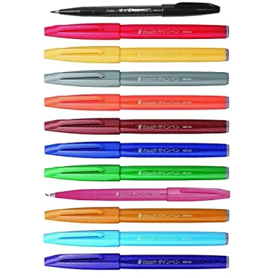Afbeelding van Pentel SES15C Brush Sign Pen Flexibele vezelpunt 12 kleuren ass.ti