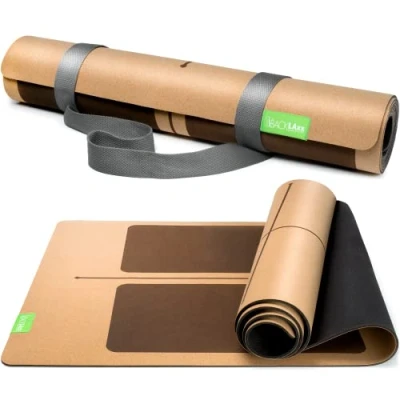 Afbeelding van BACKLAxx® Kurk yogamat met natuurlijk rubber duurzame antislip vrij van schadelijke stoffen anti slip zones incl. matriem en applicatiefolie