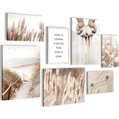 Afbeelding van Schilderijen Set KLAAR OM OP TE HANGEN Foto Muur Boho Pampasgras 7 Delen N003971a