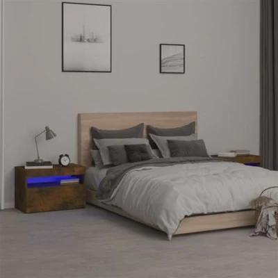 Afbeelding van Nachtkastjes 2 st met LED verlichting 60x35x40 cm gerookt eiken