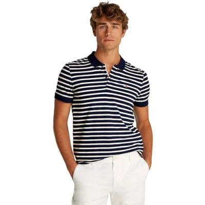 Image de Tommy Jeans Polo TJM SLIM PLACKET EXT S/S pour homme, bleu, 4XL, Bleu (bleu marine foncé/écru), 4XL grande taille