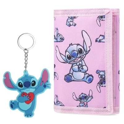Afbeelding van Disney Portemonnees voor kinderen, geschenkdoos, portemonnee en sleutelhanger, cadeau idee Stitch, ijskoningin, prinses, Roze Modern