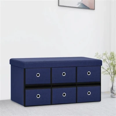 Afbeelding van Opbergbank inklapbaar 76x38x38 cm kunstlinnen blauw
