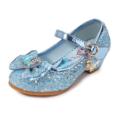Afbeelding van FStory&amp;Winyee Prinsessensandalen voor meisjes, met hak, Elsa, feestje, kristal, carnavalsaccessoires, carnaval, bal, dansbal, maat 24 36, 3 11 jaar, Blauw