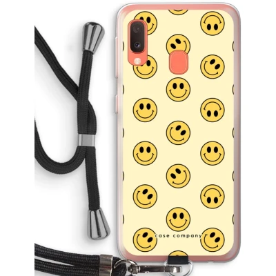 Afbeelding van Case Company® hoesje met Koord geschikt voor Samsung Galaxy A20e Smiley N2 Telefoonhoesje Zwart Bescherming aan alle Kanten en Over de Schermrand