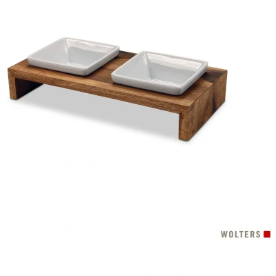 Afbeelding van Wolters Foodstation Meshidai Double Teak&amp;Wit Hondenvoerbak 30x15x5 cm