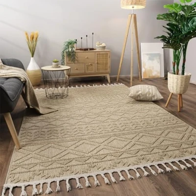 Afbeelding van Paco Home Vloerkleed Woonkamer Laagpolig Boho Patroon Scandinavisch Franjes 120x160 cm