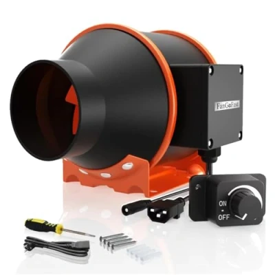 Afbeelding van FanGoFast Buisventilator, 100 mm, verstelbaar, 360 m3/h, inline rookafzuiger, ideaal met IEC stekker voor ventilatie en afzuigventilator, 230 V, EU kabel