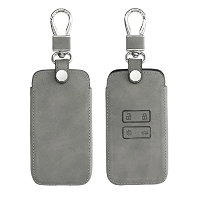 Afbeelding van kwmobile Accessoires voor autosleutels, compatibel met Renault Smart Key 4 toetsen (Keyless Go Only), beschermhoes autosleutels van nubuck, grijs