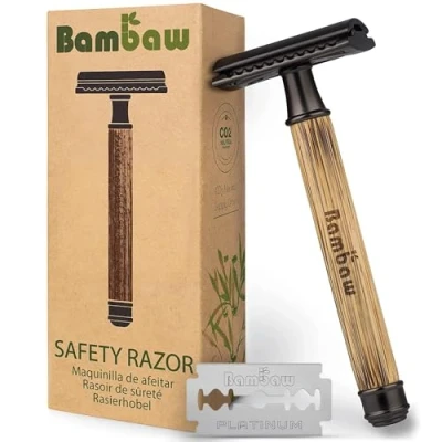Afbeelding van Bamboe Scheermes Slim Zwart Safety Razor Traditionele Veiligheidsscheermes Hoge Kwaliteit Houten Milieuvriendelijk voor Mannen &amp; Vrouwen Duurzaam Geschikt Alle Dubbelzijdige Scheermesjes Bambaw