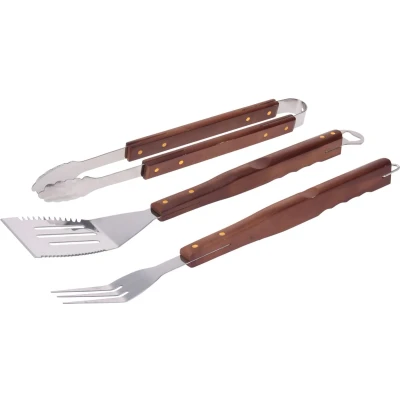 Afbeelding van BBQ Collection Barbecueset RVS Bruin Houten Handvat 3 Delig