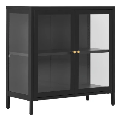 Afbeelding van House Nordic Dalby Zwart / Glas Opbergkast 2 Deuren