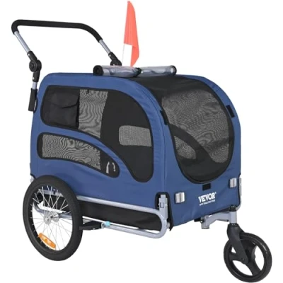 Afbeelding van VEVOR Hondenaanhanger 2 in 1 Fietskar Koolstofstaal + 600D Oxford Stof PP Opvouwbaar 1,44 x 0,73x 0,85 m , 1,32 0,73 0,9 als Kinderwagen Hondenbuggy Blauw Maximaal Draagvermogen 45 kg