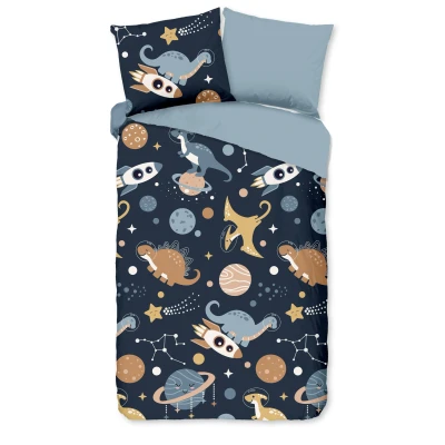 Afbeelding van Pure Kinderdekbedovertrek &quot;dinosaurssen in de ruimte&quot; Blauw (140x200/220 cm) Microfiber