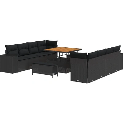 Afbeelding van vidaXL 11 Delige Tuin Sofa Set met Kussens Zwart Poly Rattan Acacia