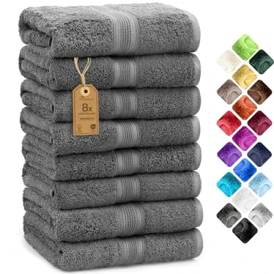 Image de NatureMark Lot de 8 Serviettes Toilette en Tissu éponge, 100% Coton, Anthracite/Gris, 50 x 100 cm