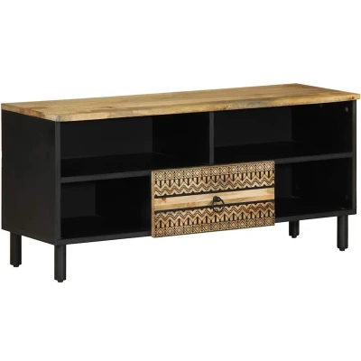 Afbeelding van vidaXL Tv meubel 100x33,5x46 cm massief ruw mangohout zwart