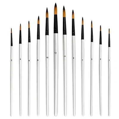 Afbeelding van 12 stuks penselen voor beginners, kinderen, kunstenaars, nylon acrylverfkwasten, professionele kunstenaarskwasten acrylverf, aquarel, olieverf, design