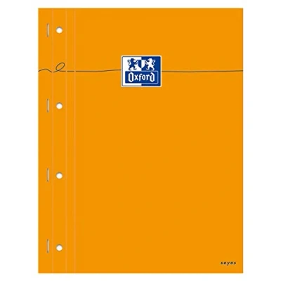 Afbeelding van OXFORD 5 stuks notitieblokken, geperforeerd, oranje, A4+, grote ruiten, Seyès, 80 vellen, geniet, zijkant, gecoat, oranje