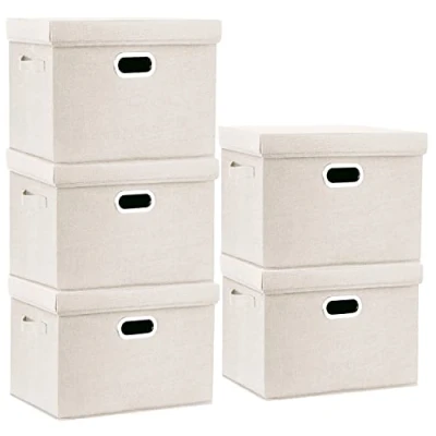 Afbeelding van opbergdozen met deksel, groot, deksel voor kleine spulletjes, kinderkamer, de organisatie van huis en kantoor, 5 stuks, beige
