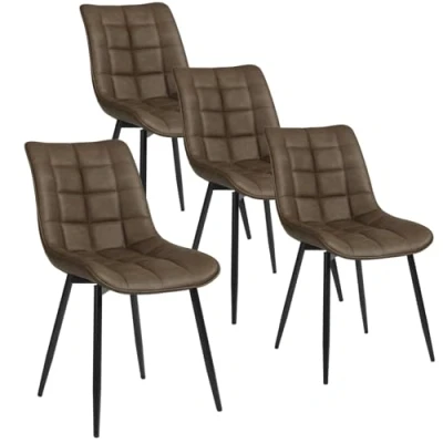 Afbeelding van WOLTU BH207HBR 4 Stoel voor eetkamer, keuken, gevoerde zitting van dik kunstleer, poten metaal, bruin, stuks