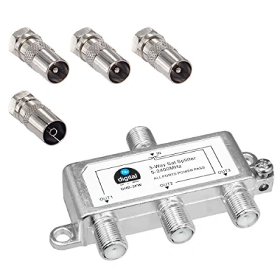 Afbeelding van HB DIGITAL SAT BK FM 3 weg splitter (3 weg) 5 2400 MHz Digitaal en analoog compatibel Volledig afgeschermd DVB S S2 C kabeltelevisie met IEC antennes kabel