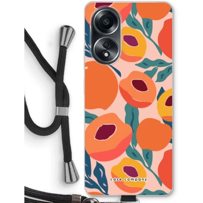 Afbeelding van Case Company® hoesje met Koord geschikt voor Oppo A58 4G Perzik Telefoonhoesje Zwart Bescherming aan alle Kanten en Over de Schermrand