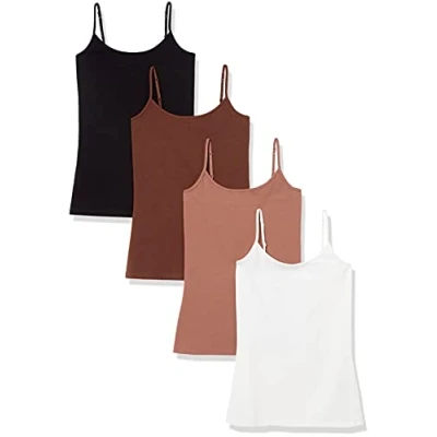 Image de Amazon Essentials Caraco Coupe Cintrée Women&#039;s, Pack of 4, Blanc/Brun/Brun Clair/Noir, M