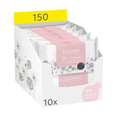 Afbeelding van LILLYDOO doekjes met prebiotica, 150 (10 x 15), 100% plasticvrije stof, geurvrij