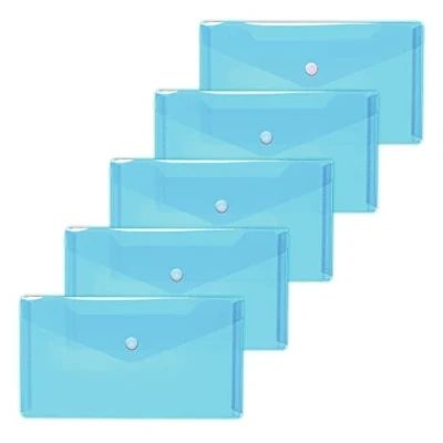 Afbeelding van HERMA 20040 transparante hoezen van polypropyleen met drukknop voor school, universiteit, kantoor, enveloppen polypropyleen, lichtblauw, 22 x 12 cm, 5 stuks