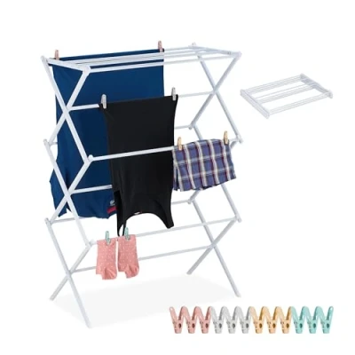 Afbeelding van droogrek inklapbaar met 12 knijpers 105x74x37 cm staand wit