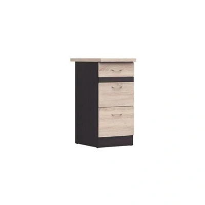 Image de JUNONA Meuble bas de cuisine 40 cm 3 tiroirs Plan travail Chêne sonoma
