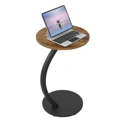 Afbeelding van WOLTU BTS21hov Ronde bijzettafel, C vorm, salontafel, kleine tafel voor bank, bed, met metalen frame, MDF plaat, industrieel, diameter 40 x H 65 cm, vintage houtlook