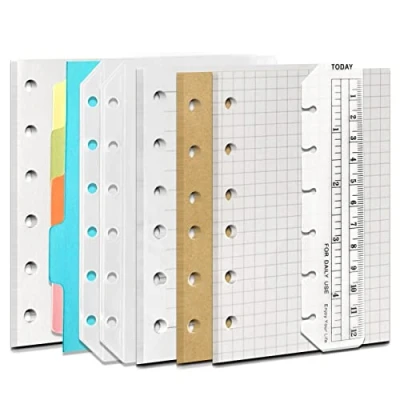 Afbeelding van DY.2ten A7 navulverpakking met 6 gaten voor notitieboek, navulverpakkingen ruitjespapier + gelinieerd papier kraftpapier blanco losse vellen 180 2 hoezen ritssluiting