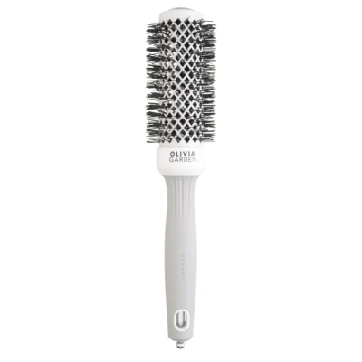 Afbeelding van Olivia Garden Expert Blowout Shine wit en grijs 35 ronde borstel van antistatisch keramiek voor glanzend pluisvrij föhnen