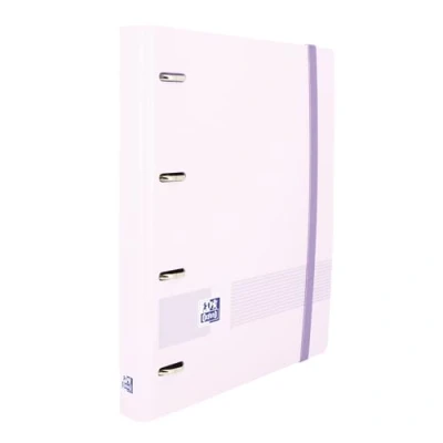 Afbeelding van Oxford Live &amp; Go Ordner A5 4 ringen, polyfoam kunststof, sluiting met rubber, stippenvulling en stickerblad, pastelpaars