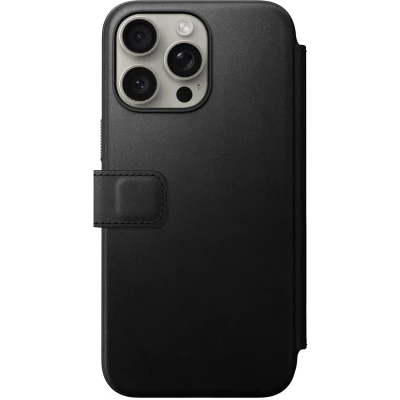 Afbeelding van Nomad Modern Leather Folio Book cover hoesje voor iPhone 15 Pro Max leder Geschikt MagSafe en draadloos opladen Zwart