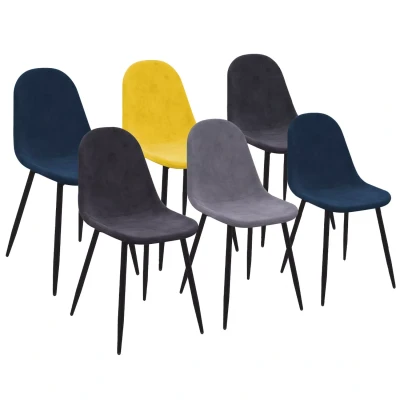 Afbeelding van Set van 6 DALI stoelen in fluweelmix kleur blauw, donkergrijs, lichtgrijs en geel